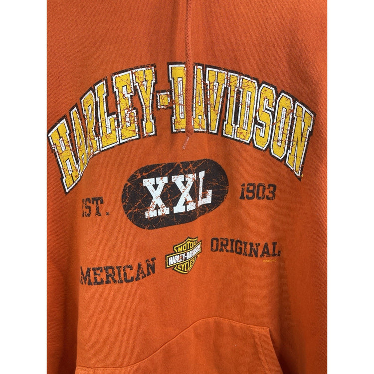 Men’s Vintages 04 Harley Davidson Orange Heavyweight Cotton Hoodie Sz XL