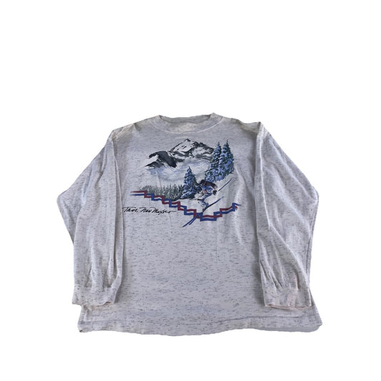 Mens Vintage 1993 Taos New Mexico Gray Ski Long Sleeve T Shirt Size Large