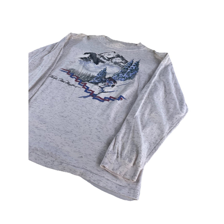 Mens Vintage 1993 Taos New Mexico Gray Ski Long Sleeve T Shirt Size Large