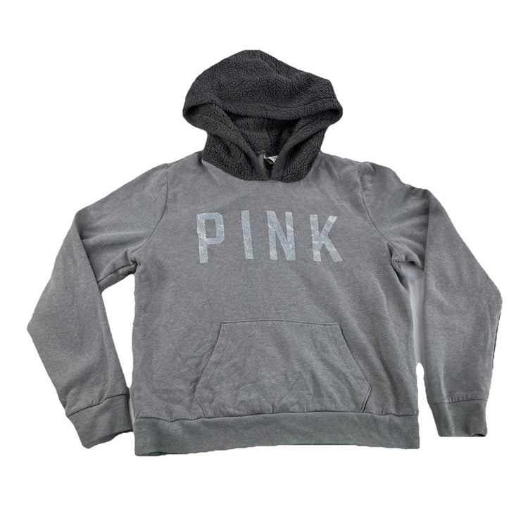 Women’s PINK Victoria Secret Gray Sherpa Hood Pullover Hoodie Size M
