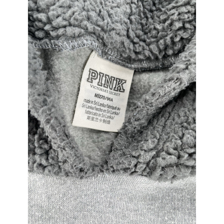 Women’s PINK Victoria Secret Gray Sherpa Hood Pullover Hoodie Size M