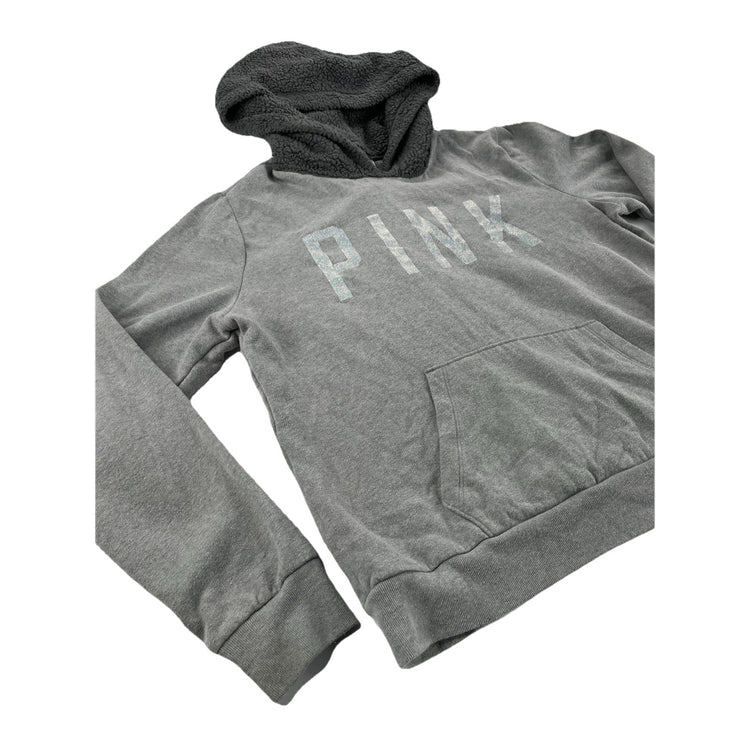 Women’s PINK Victoria Secret Gray Sherpa Hood Pullover Hoodie Size M