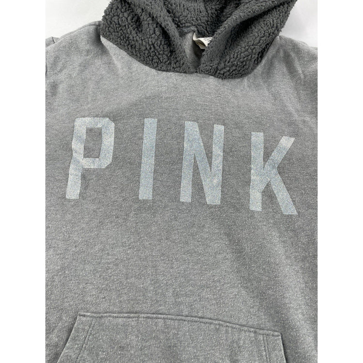 Women’s PINK Victoria Secret Gray Sherpa Hood Pullover Hoodie Size M