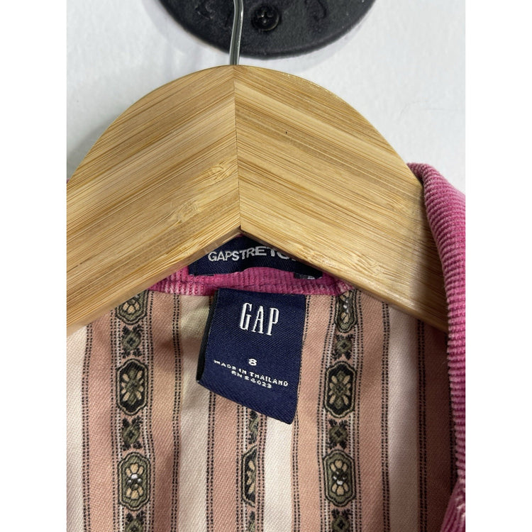 Vtg Y2K Gap Stretch Womens Sz 8 Bright Pink Corduroy Retro Button Blazer Jacket