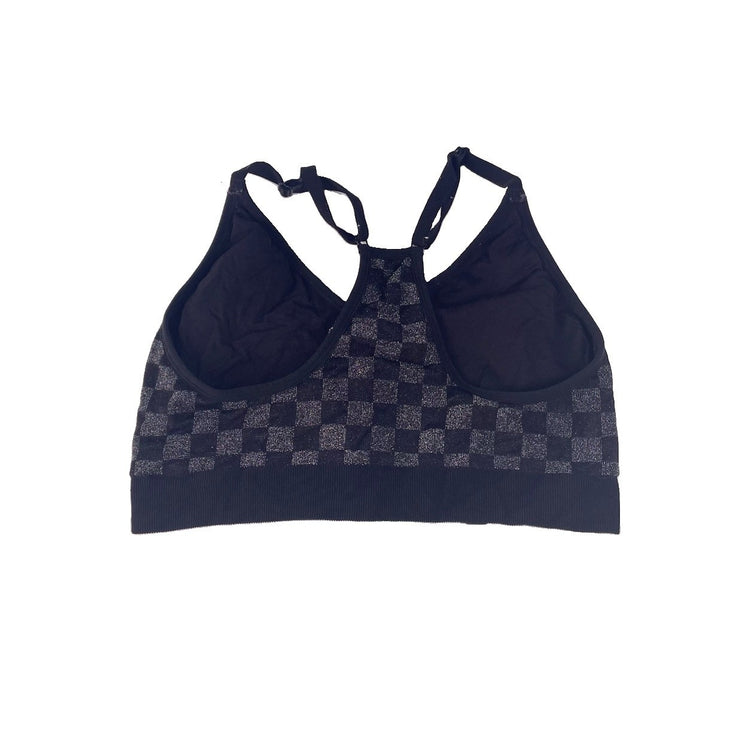 Women’s PINK Active Black & Gray Checkered Sports Bra Size XL