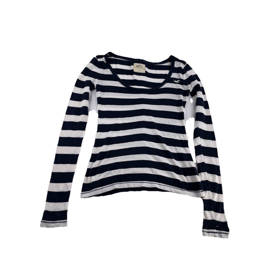 Vintage Womens Striped White And Dark Blue Hollister Long Sleeve Shirt S