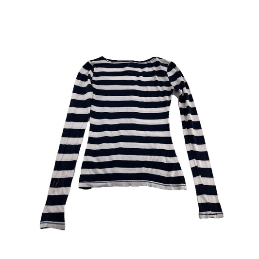 Vintage Womens Striped White And Dark Blue Hollister Long Sleeve Shirt S