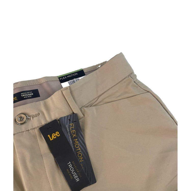 Women's Lee Flex Motion Regular Fit Mid Rise Trouser Bengal Kahki Pants Size 14