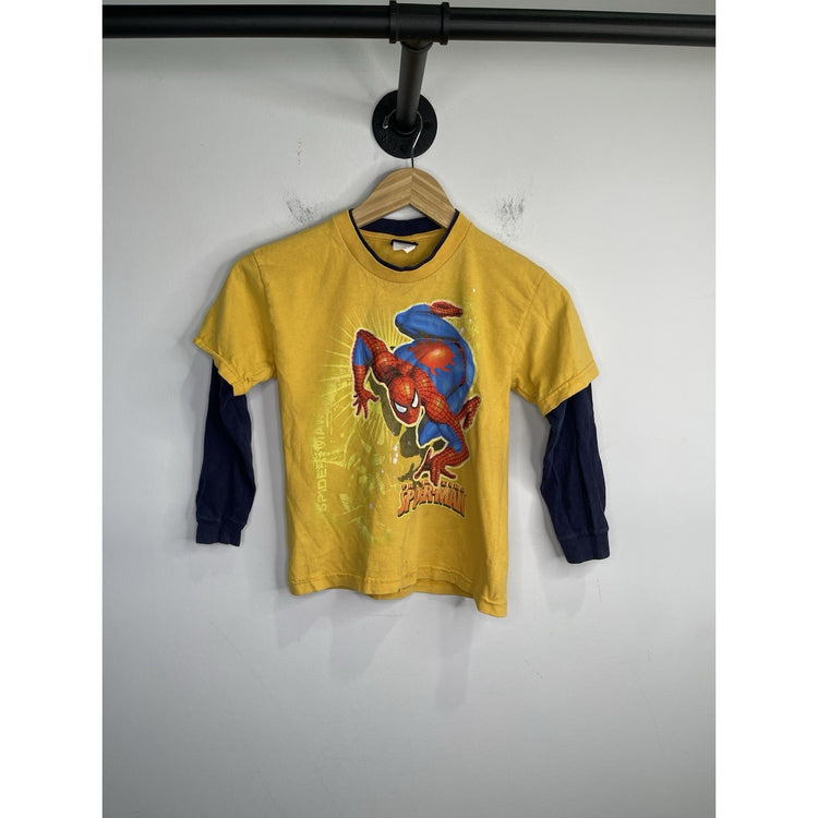 Vintage Yellow Spider-Man Kids Youth M 5/6 Graphic Long Sleeve Shirt Cartoon