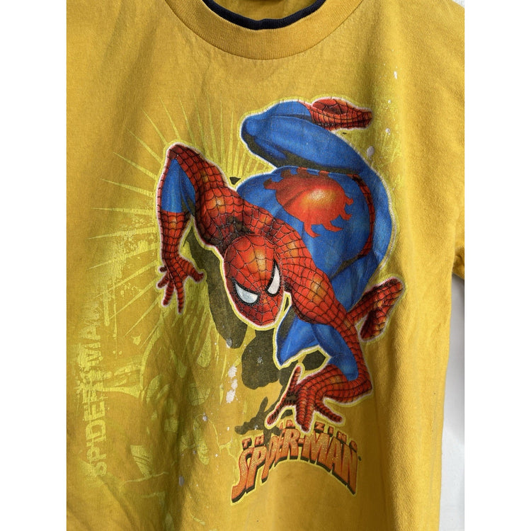 Vintage Yellow Spider-Man Kids Youth M 5/6 Graphic Long Sleeve Shirt Cartoon