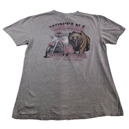 Womens Harley Davidson Motor Clothes Go Grizzlies Graphic Basic Gray Tee Size Xl