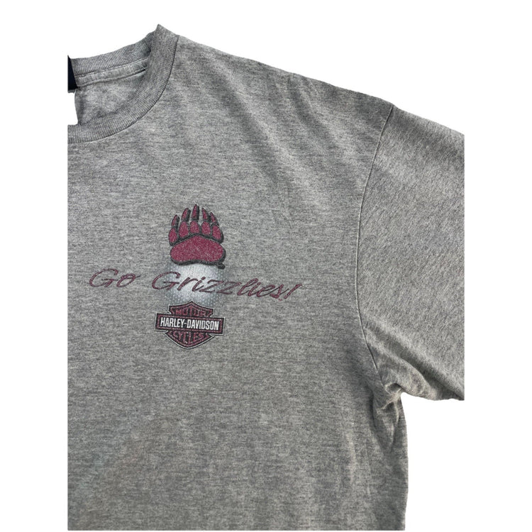 Womens Harley Davidson Motor Clothes Go Grizzlies Graphic Basic Gray Tee Size Xl