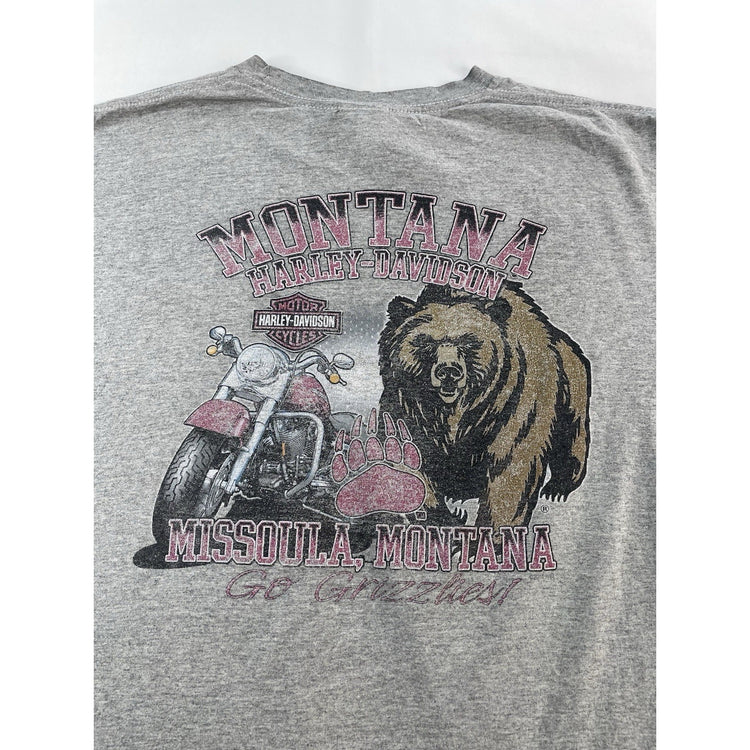 Womens Harley Davidson Motor Clothes Go Grizzlies Graphic Basic Gray Tee Size Xl