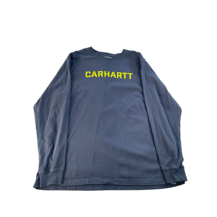 Mens Carhartt Loose Fit Dark Blue LongSLeeve Shirt Yellow Logo Size XL