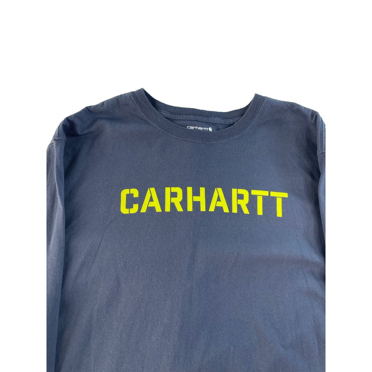 Mens Carhartt Loose Fit Dark Blue LongSLeeve Shirt Yellow Logo Size XL
