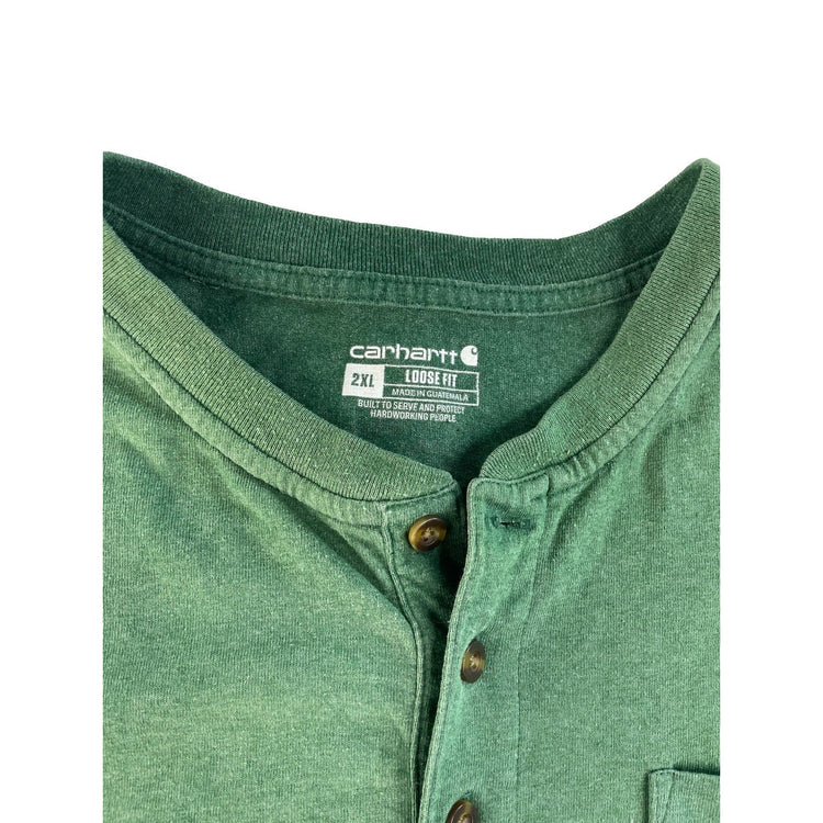 Mens Carhartt Loose Fit Short Sleeve Henley T-Shirt Green Size 2xl