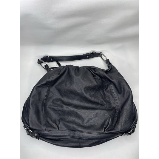 JUICY COUTURE Heavy Black Leather Hobo Bag Purse Rugged Fixtures
