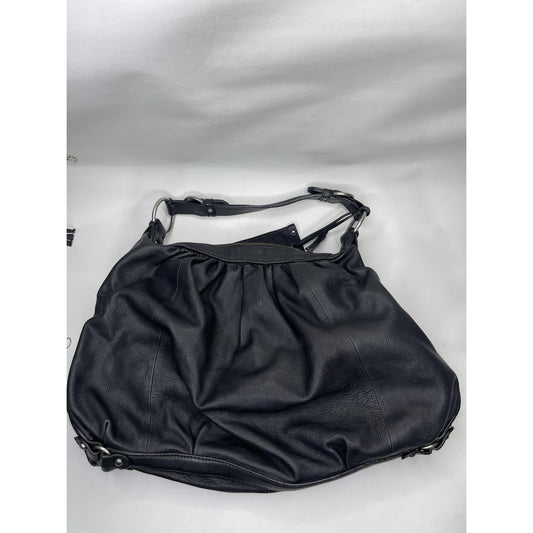 JUICY COUTURE Heavy Black Leather Hobo Bag Purse Rugged Fixtures