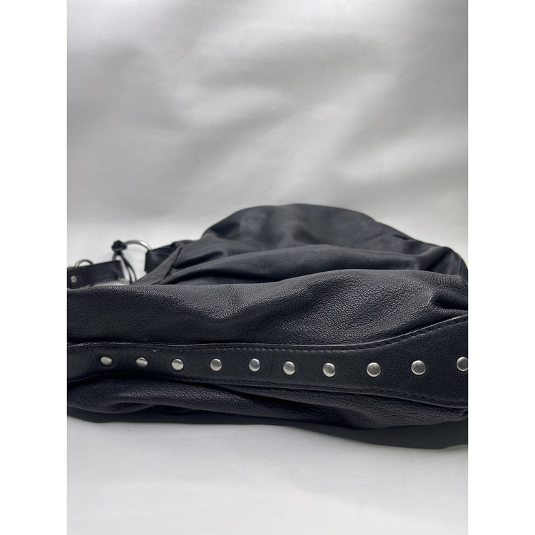 JUICY COUTURE Heavy Black Leather Hobo Bag Purse Rugged Fixtures