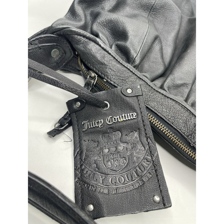 JUICY COUTURE Heavy Black Leather Hobo Bag Purse Rugged Fixtures