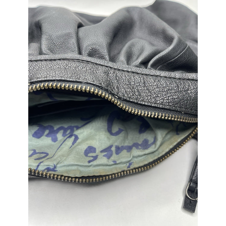 JUICY COUTURE Heavy Black Leather Hobo Bag Purse Rugged Fixtures