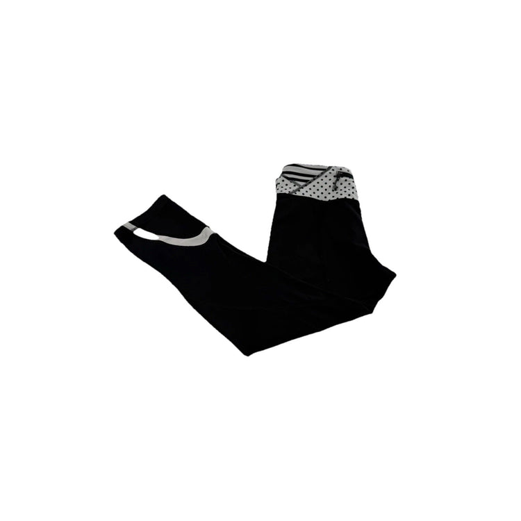 Women’s Lululemon Black Polka Dot Striped Waistband Running Capris Size 2