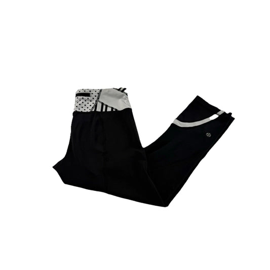 Women’s Lululemon Black Polka Dot Striped Waistband Running Capris Size 2
