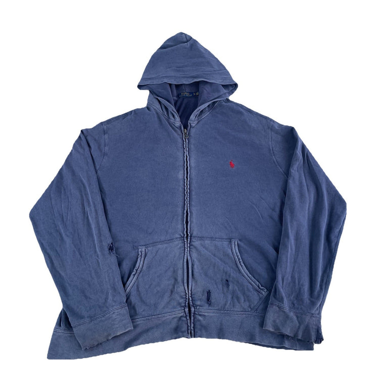 Men’s Polo Ralph Lauren Distressed Blue Zip Up Hoodie Size Xl