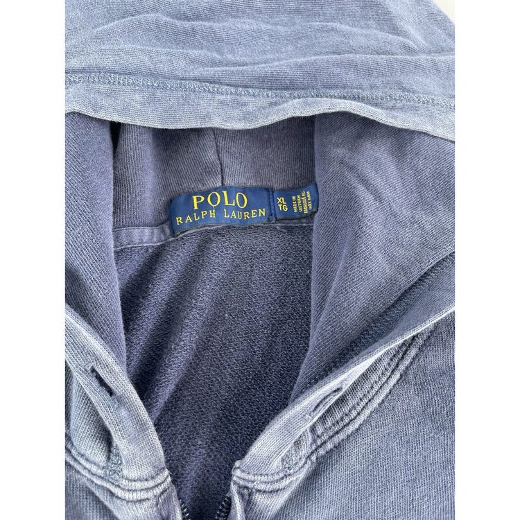 Men’s Polo Ralph Lauren Distressed Blue Zip Up Hoodie Size Xl