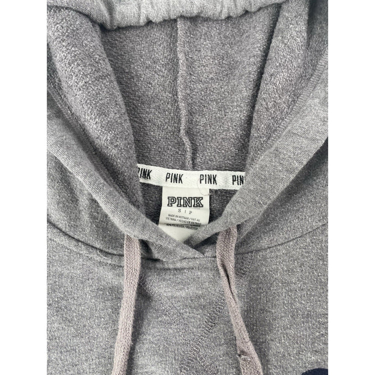 Womens PINK Victoria Secret Heather Gray Pullover Hoodie Stripe Sleeve Size S