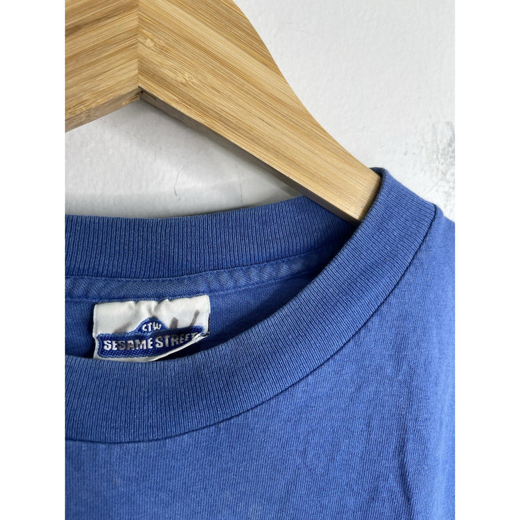 Adult Vintage 90s Sesame Street Elmo Embroidered T Shirt Blue Single Stitch Sz M