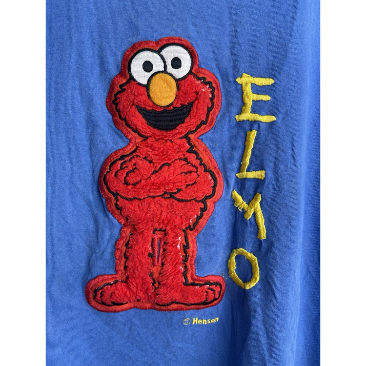 Adult Vintage 90s Sesame Street Elmo Embroidered T Shirt Blue Single Stitch Sz M