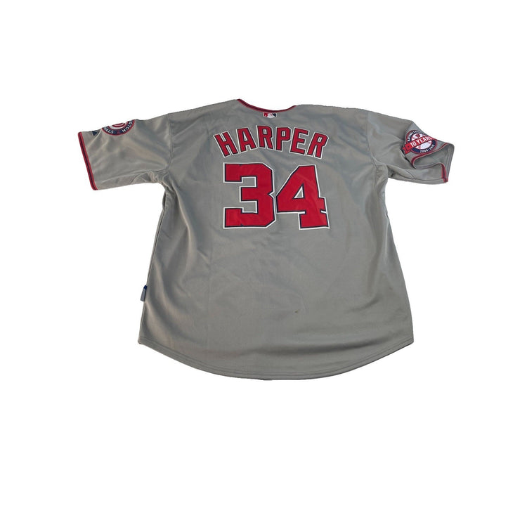 Mens Majestic Washington Nationals Bryce Harper #34 Gray Jersey Size 52