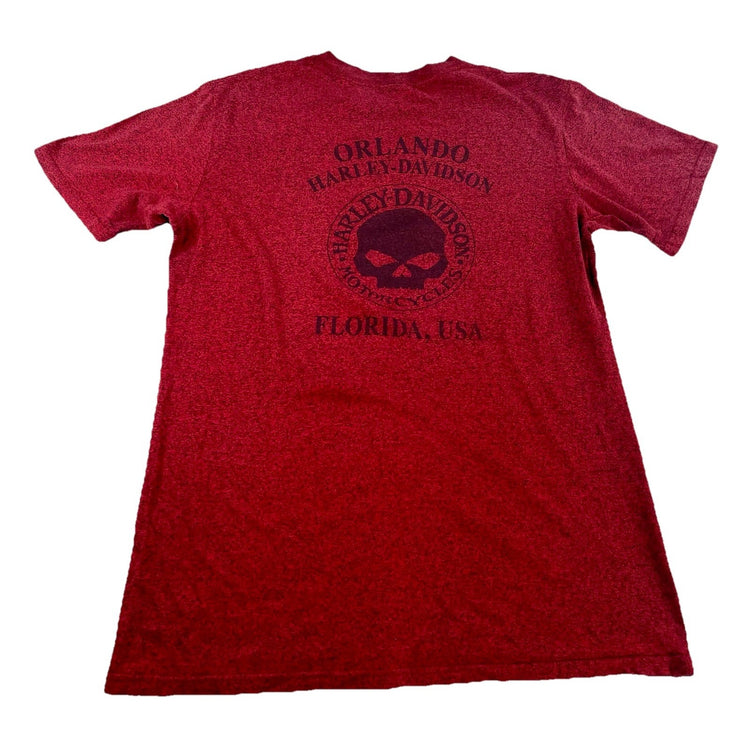 Mens Harley Davison Basic Red Space Dye Skull  T-shirt Size S