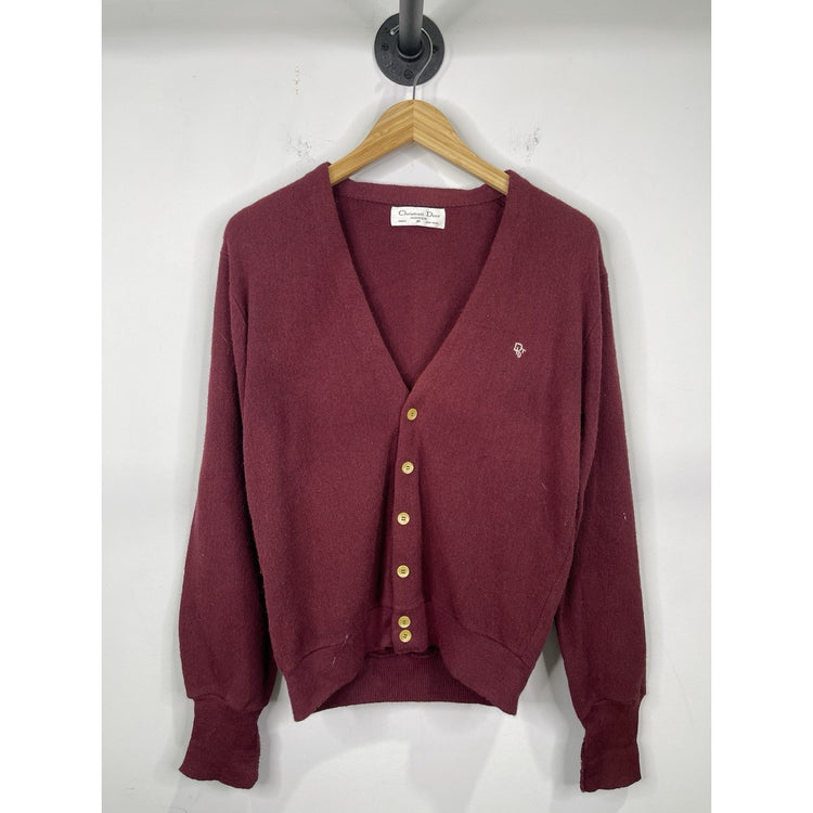 Vintage 70s Christian Dior Monsieur Cardigan Sweater Adult Medium Maroon Sz M