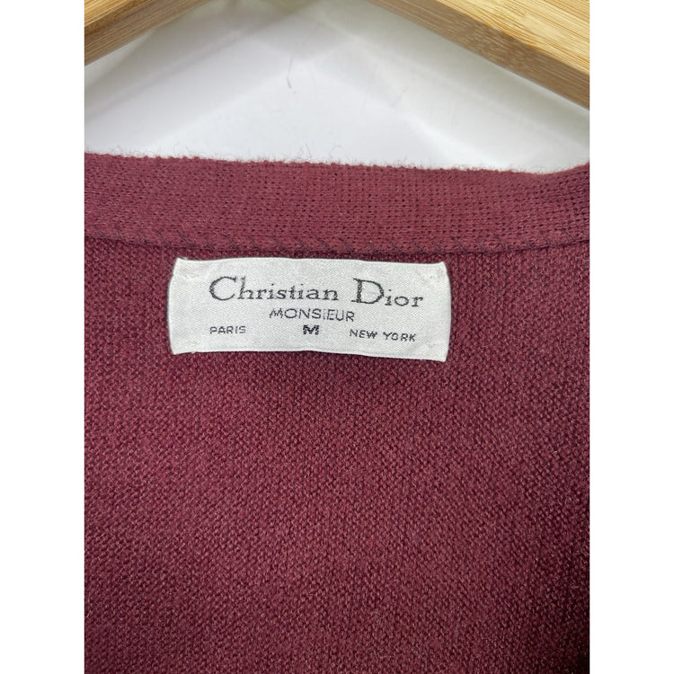 Vintage 70s Christian Dior Monsieur Cardigan Sweater Adult Medium Maroon Sz M