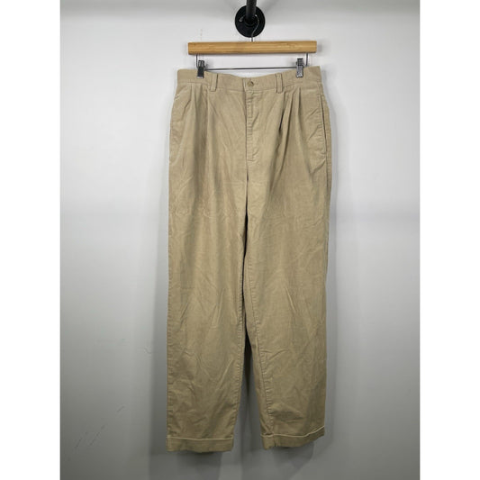 Vintage Men’s Polo Ralph Lauren Corduroy Pleated Pants Beige Size 33x32