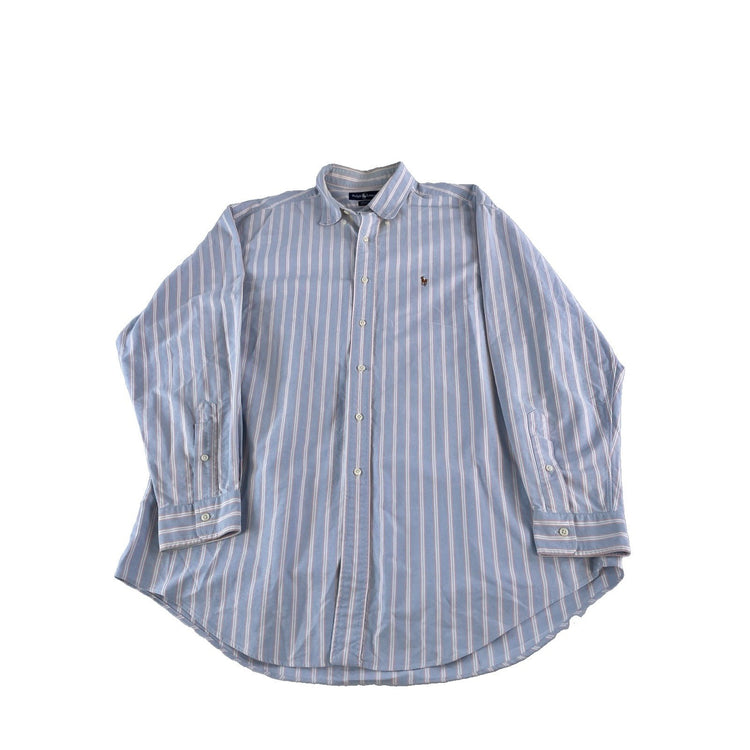 Mens Polo Ralph Lauren ‘Yarmouth’ Blue Striped Button Down Shirt Size 17-35