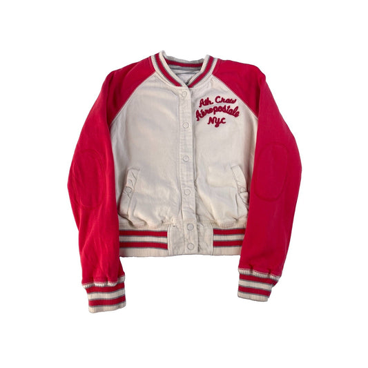 Womens Aéropostale Red & White Varsity Bomber Jacket Size Large