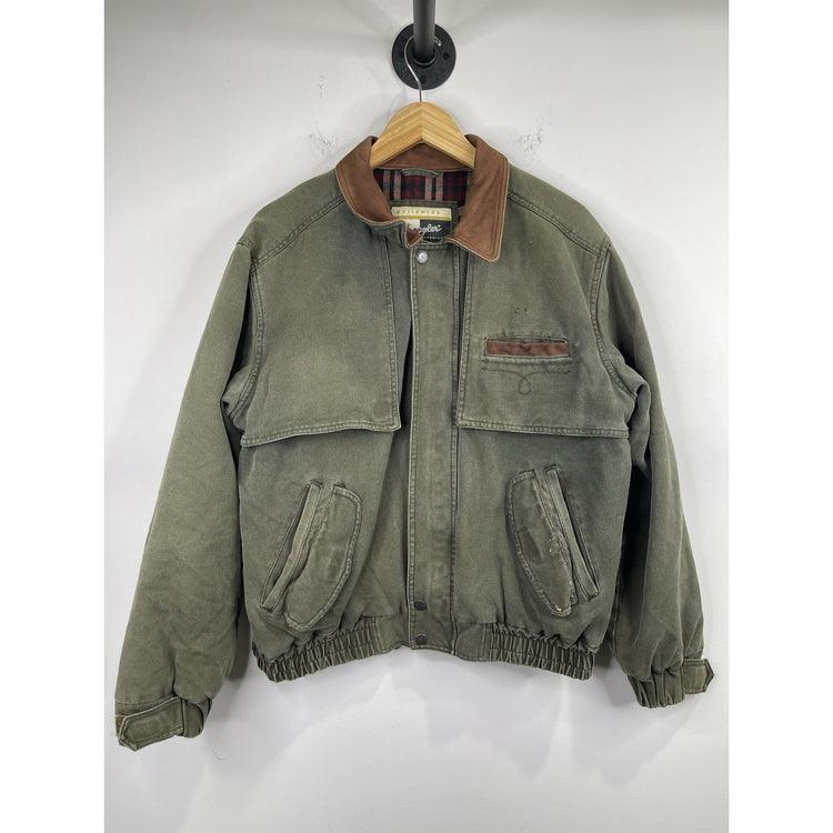 Vintage 90s Wrangler Outerwear Olive Green Plaid Lined Bomber Jacket Size Medium