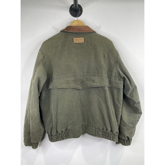 Vintage 90s Wrangler Outerwear Olive Green Plaid Lined Bomber Jacket Size Medium