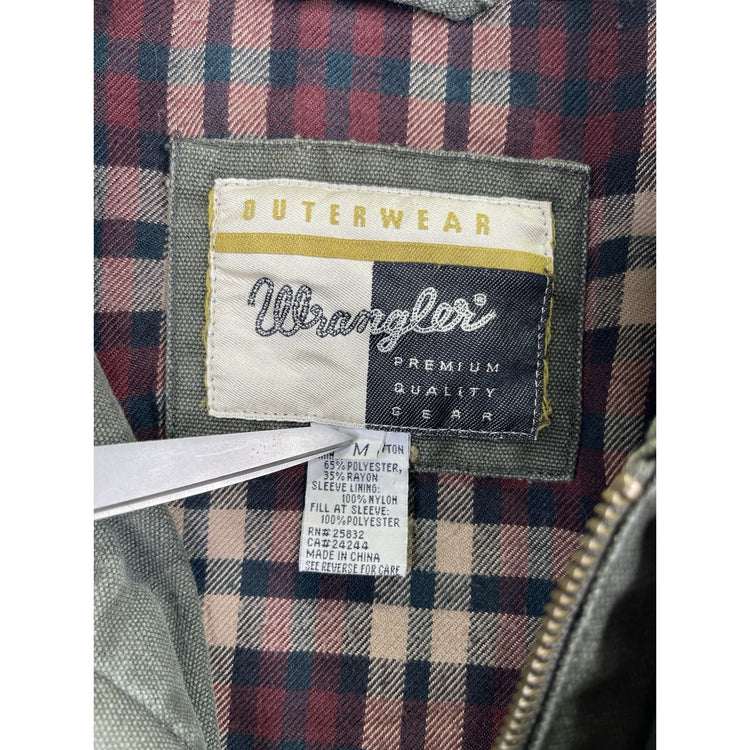 Vintage 90s Wrangler Outerwear Olive Green Plaid Lined Bomber Jacket Size Medium