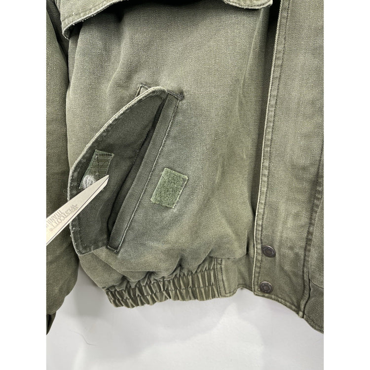 Vintage 90s Wrangler Outerwear Olive Green Plaid Lined Bomber Jacket Size Medium