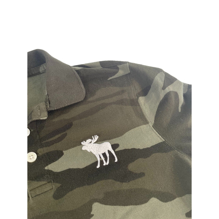 Mens Abercrombie & Fitch Green Camouflage Stretch Polo Shirt Size Large
