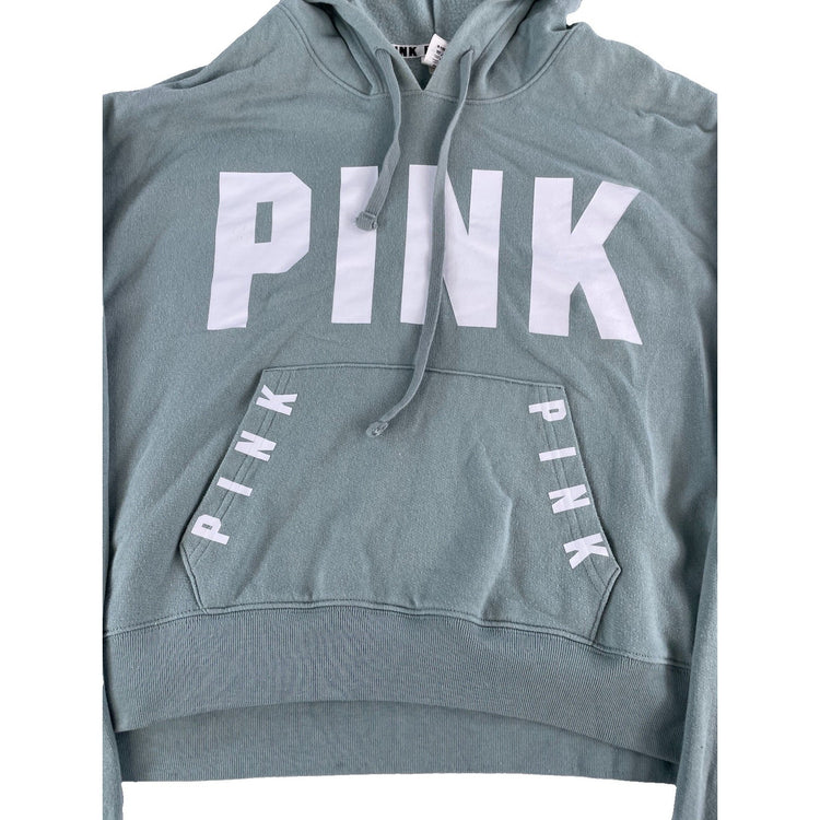 Womens Victoria's Secret PINK Mint Green Cropped Graphic Hoodie Size L