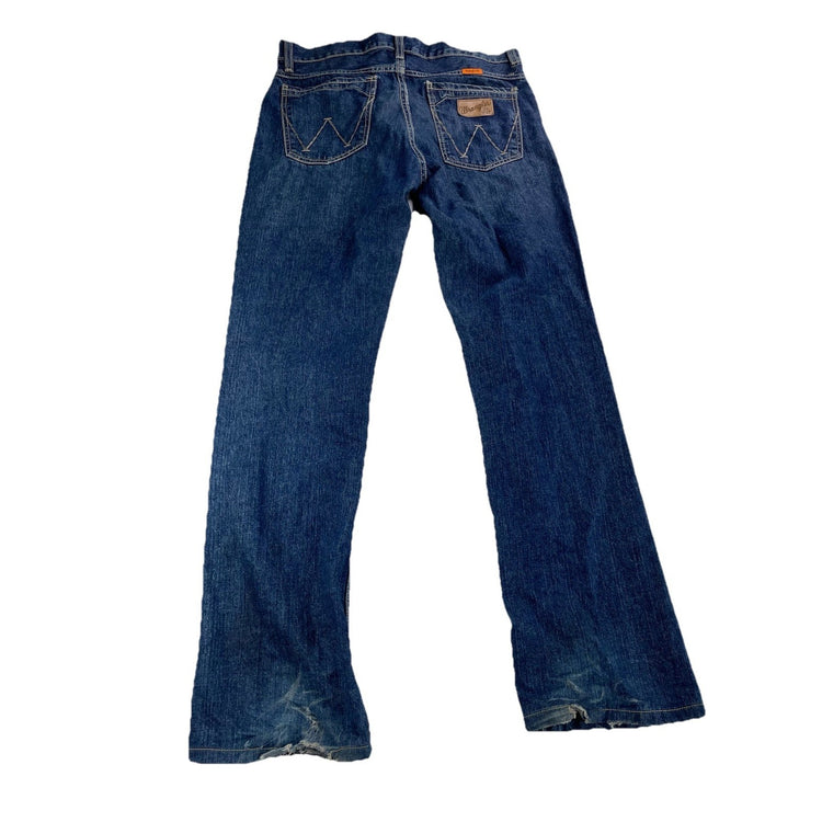 Men’s Wrangler Flame Resistant Straight Dark Wash Work Jeans Size 32x36