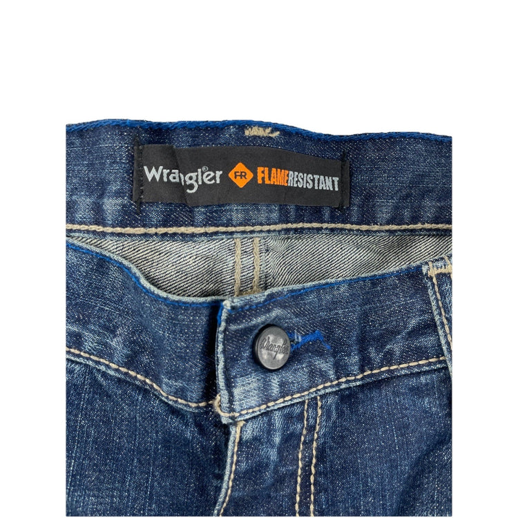 Men’s Wrangler Flame Resistant Straight Dark Wash Work Jeans Size 32x36