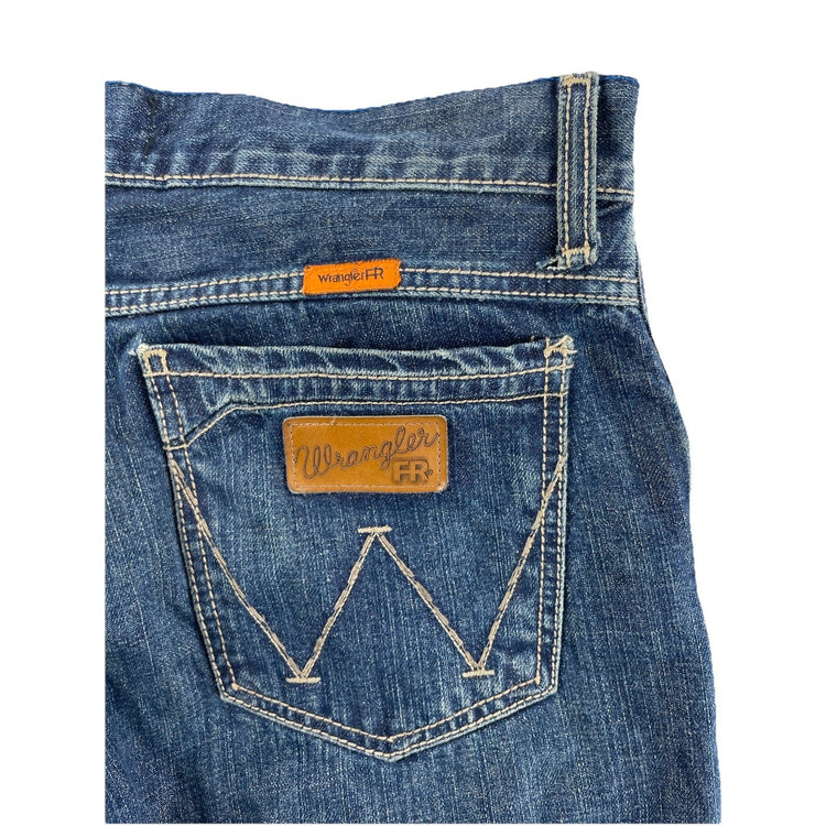 Men’s Wrangler Flame Resistant Straight Dark Wash Work Jeans Size 32x36