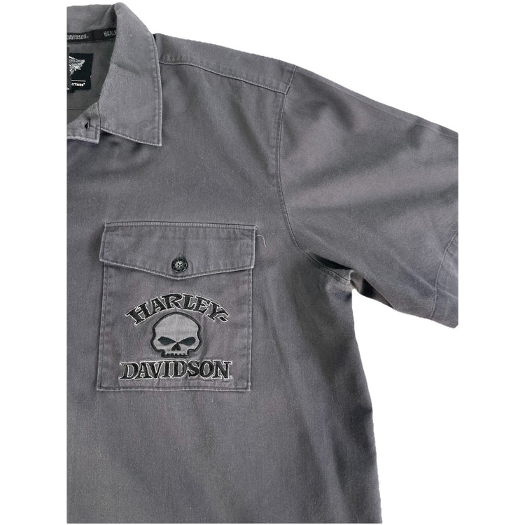 Mens Harley Davidson Willie G Skull Embroidery SS ButtonUp Shirt Size Xl