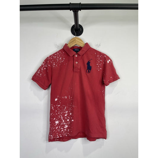 Youth Ralph Lauren Polo Red Paint Splatter Polo Shirt 10/12 Sz M